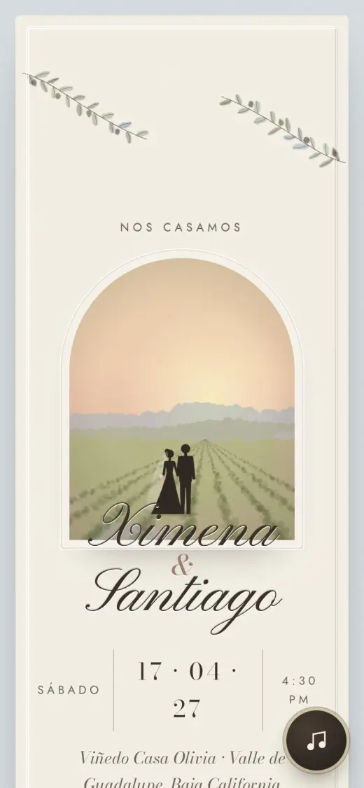 Invitaciones digitales para bodas: Ximena y Santiago entre viñedos en acuarela